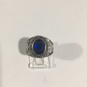 Stainless Steel St. Aidan School Ring w/Sapphire
